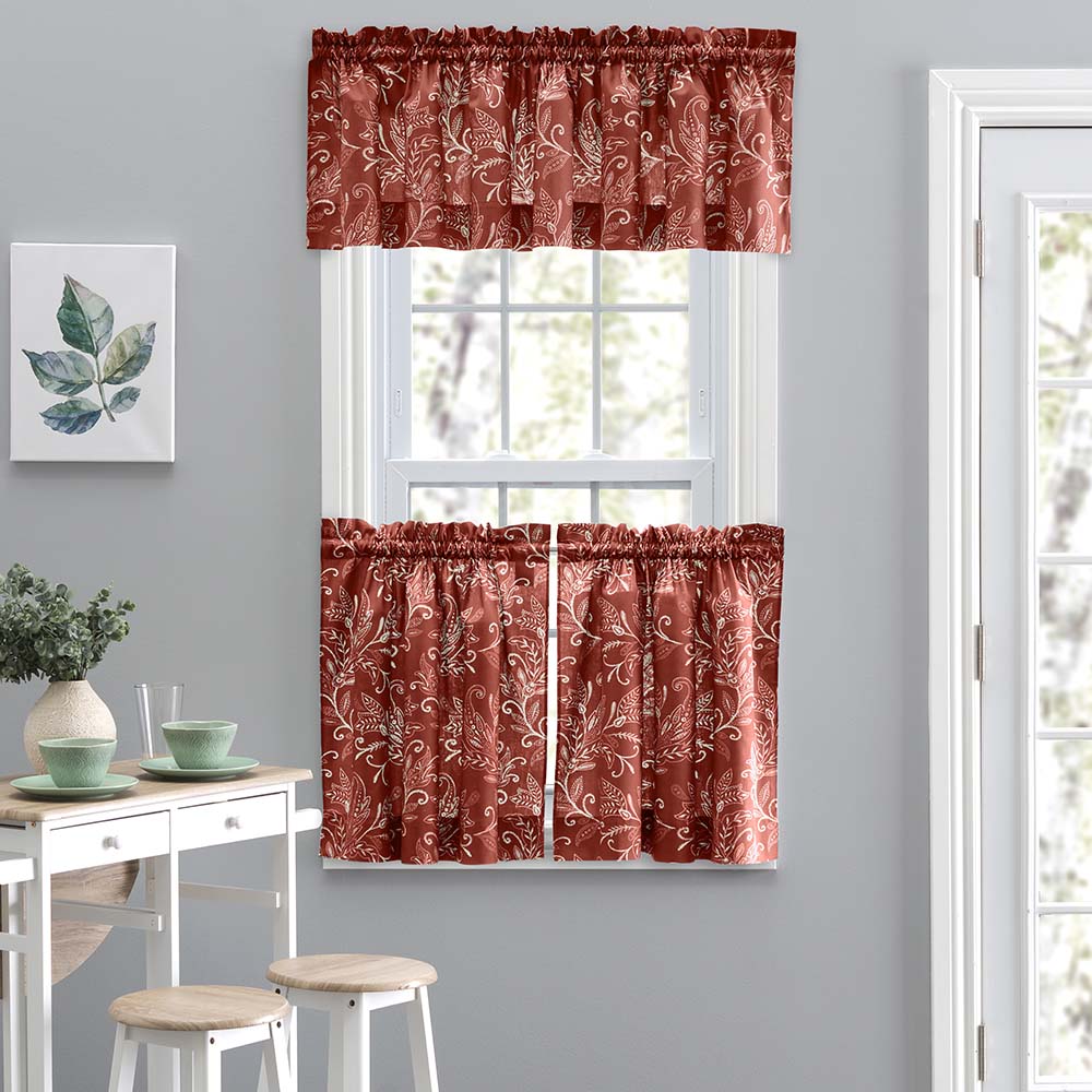 Ellis Curtain Lexington Leaf Pattern on Colored Ground Tailored Valance 58"x15" Brick