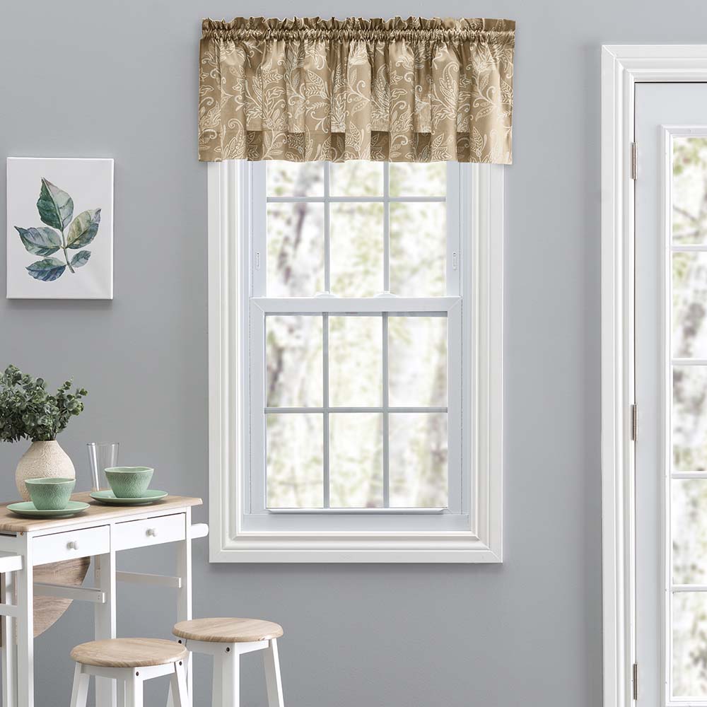 Ellis Curtain Lexington Leaf Pattern on Colored Ground Tailored Valance 58"x15" Tan