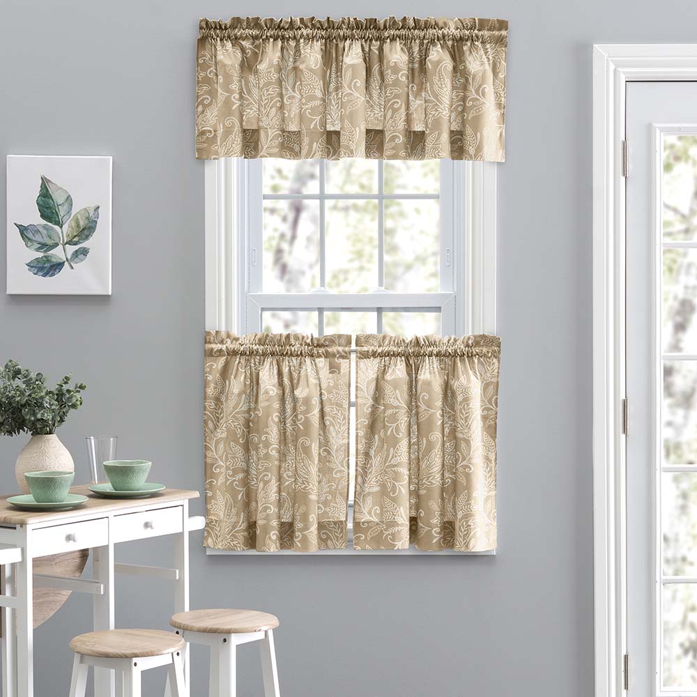 Ellis Curtain Lexington Leaf Pattern on Colored Ground Tailored Valance 58"x15" Tan