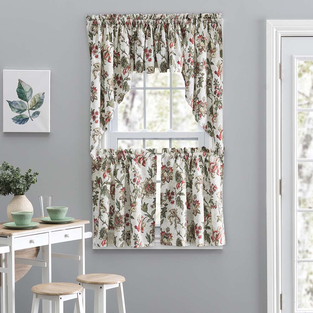 Ellis Curtain Madison Floral Design Printed Natural Ground 1.5" Rod Pocket Tailored Swag 56" x 36" Brick