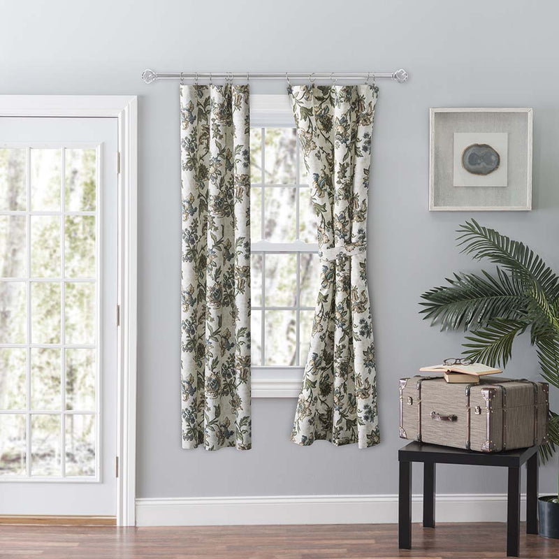 Ellis Curtain Madison Floral Design Printed Natural Ground 3" Rod Pocket Tailored Panel Pair Blue