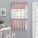 Ellis Curtain Plaza Classic Ticking Stripe Printed on Natural Ground 1.5" Rod Pocket Tailored Tiers Brick