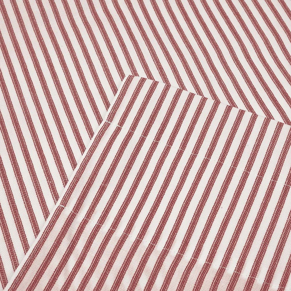 Ellis Curtain Plaza Classic Ticking Stripe Printed on Natural Ground 1.5" Rod Pocket Tailored Tiers Brick