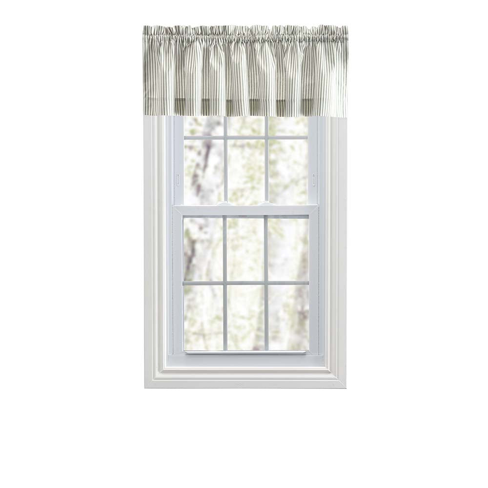 Ellis Curtain Plaza Classic Ticking Stripe Printed on 1.5" Rod Pocket Natural Ground Tailored Valance 58" x 15" Sage