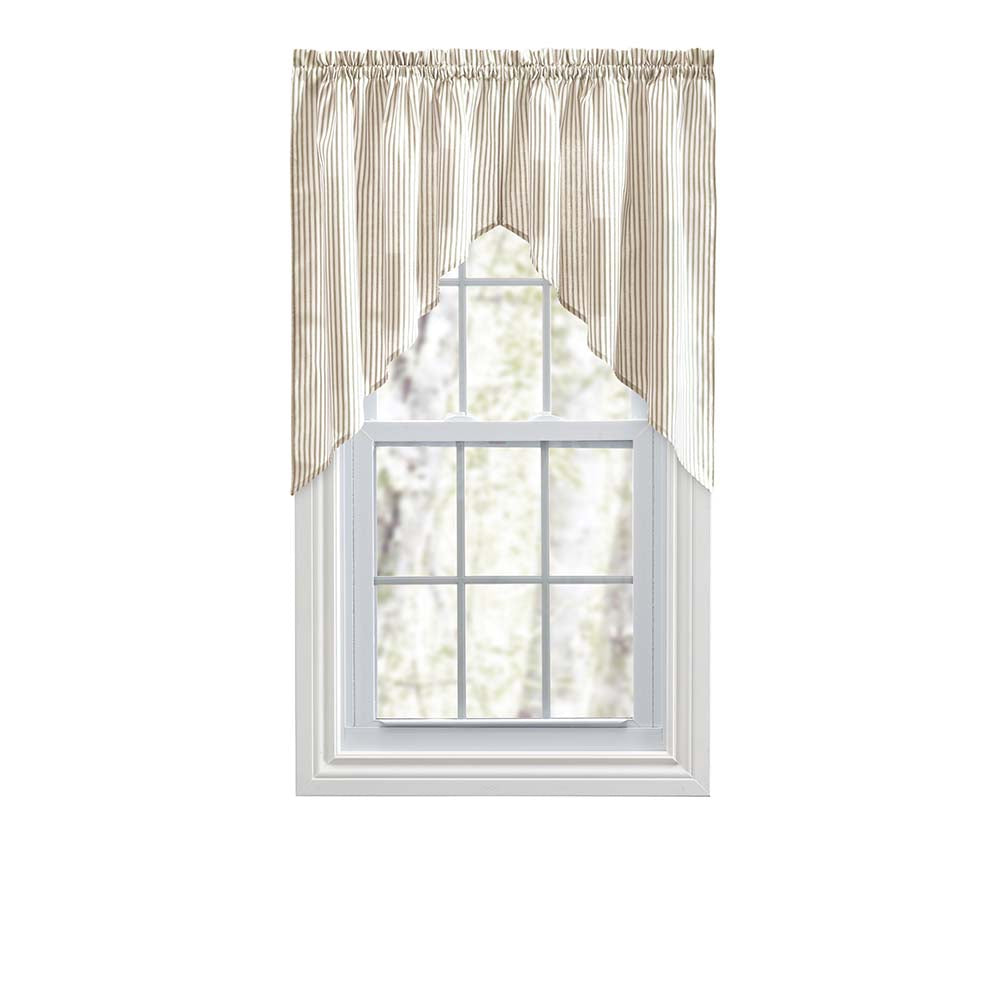 Ellis Curtain Plaza Classic Ticking Stripe Printed on Natural Ground 1.5" Rod Pocket Tailored Swag 56" x 36" Tan