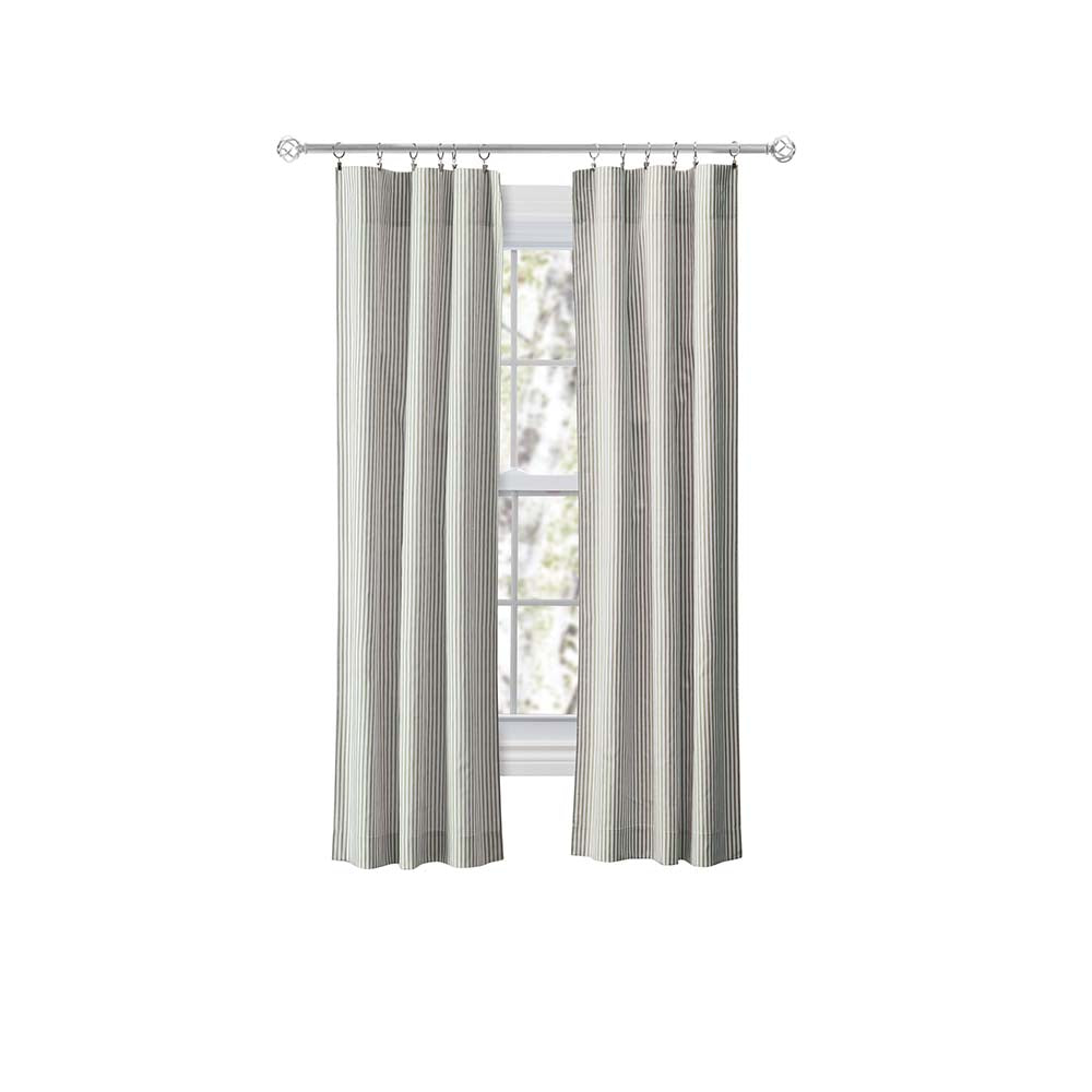 Ellis Curtain Plaza Classic Ticking Stripe Printed 3" Rod Pocket Tailored Panel Pair with Tiebacks Sage