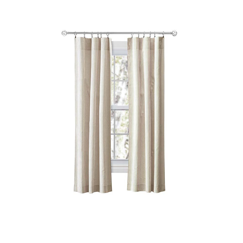 Ellis Curtain Plaza Classic Ticking Stripe Printed 3" Rod Pocket Tailored Panel Pair with Tiebacks Tan