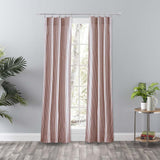 Ellis Curtain Plaza Classic Ticking Stripe Printed on Natural Ground Tailored Panel Pair with Tiebacks Brick