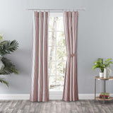 Ellis Curtain Plaza Classic Ticking Stripe Printed on Natural Ground Tailored Panel Pair with Tiebacks Brick