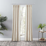 Ellis Curtain Plaza Classic Ticking Stripe Printed 3" Rod Pocket Tailored Panel Pair with Tiebacks Tan
