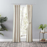 Ellis Curtain Plaza Classic Ticking Stripe Printed 3" Rod Pocket Tailored Panel Pair with Tiebacks Tan