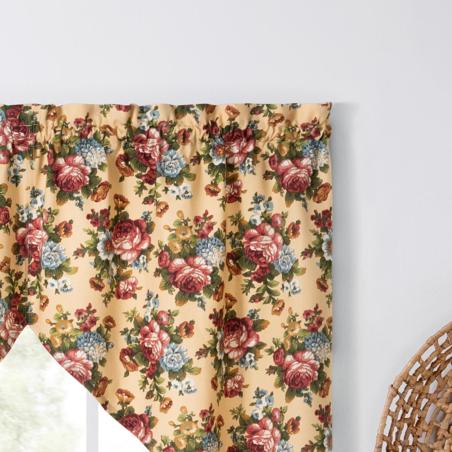 Ellis Bella Rose Stylish Medium Scale Printed Floral Pattern 1.5" Rod Pocket Tailored Swag for Windows 56"x36" Butter