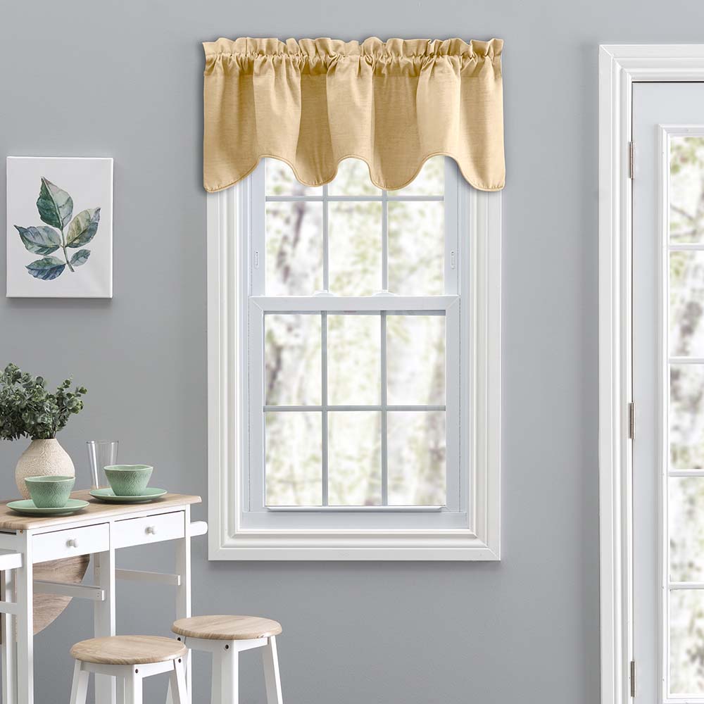 Ellis Curtain Lisa Solid Color Poly Cotton Duck Fabric Lined Scallop Valance 58" x 15" Butter