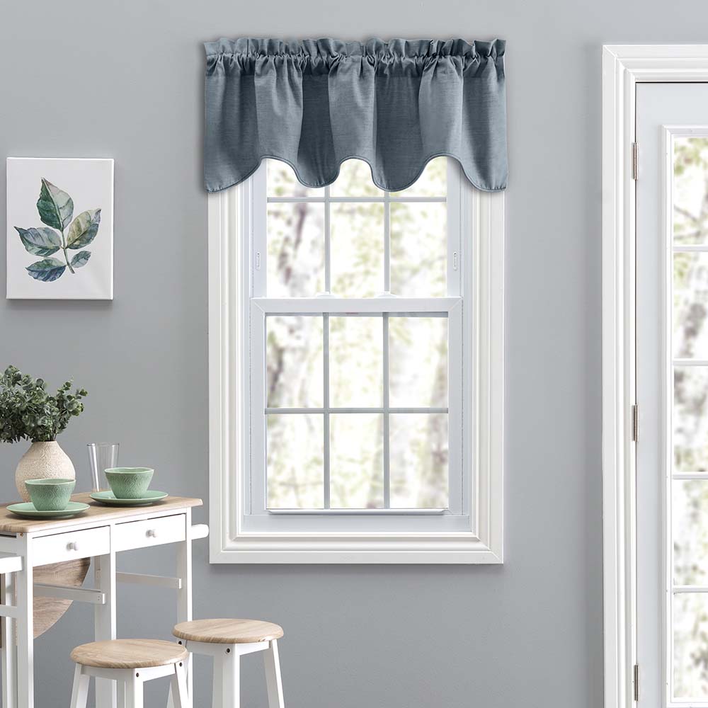 Ellis Curtain Lisa Solid Lined Scallop Valance 58" x 15" Dusty Blue