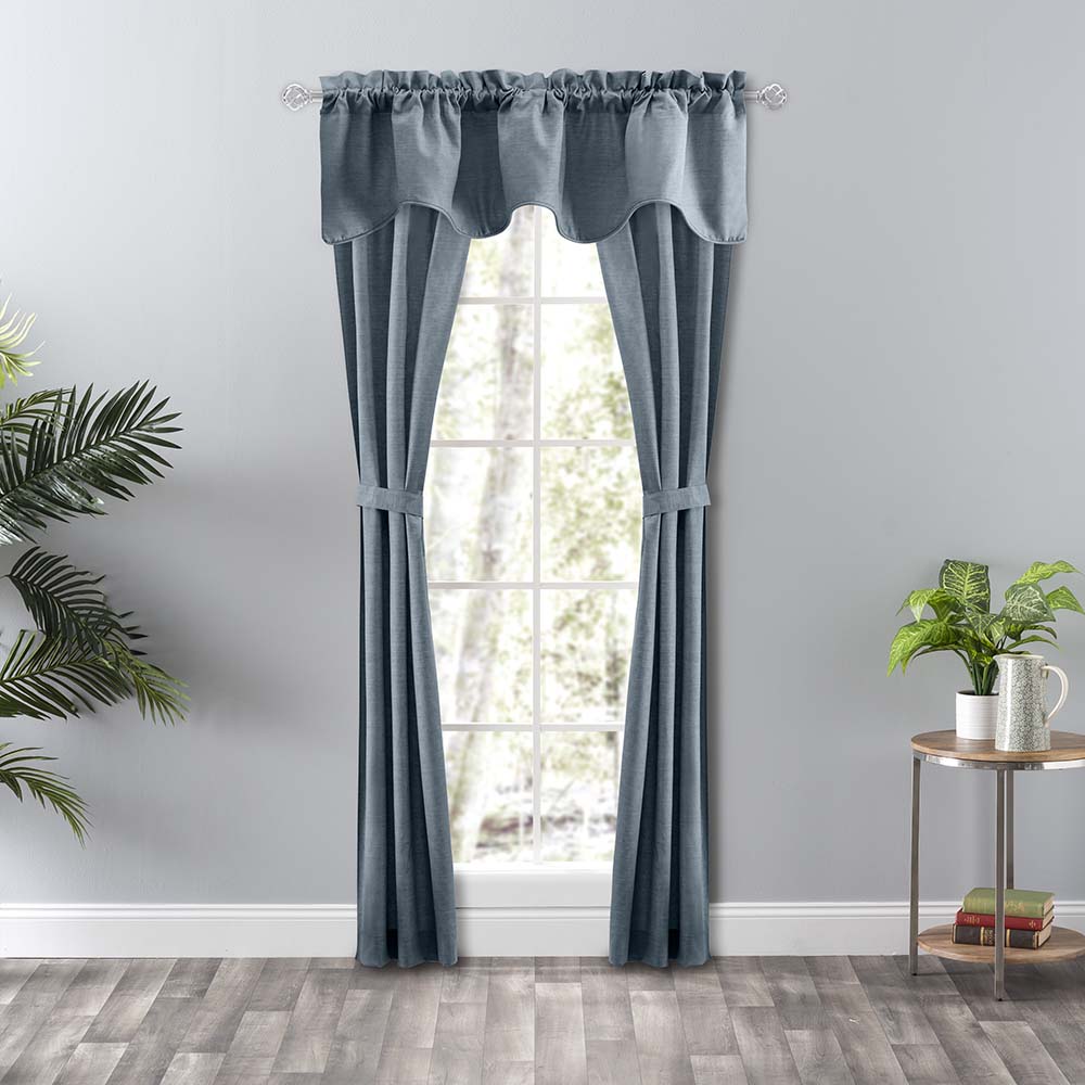 Ellis Curtain Lisa Solid Lined Scallop Valance 58" x 15" Dusty Blue
