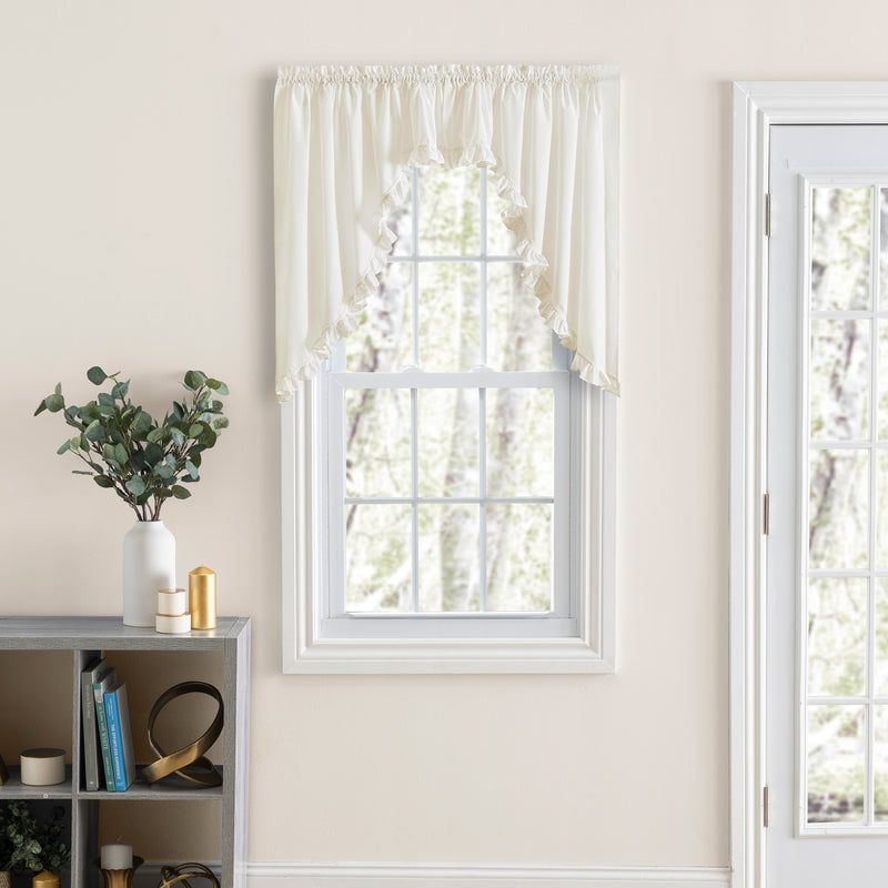 Classic Narrow Ruffle 3" Rod Pocket Swag Curtain Panel 86" X 38" White by Ellis