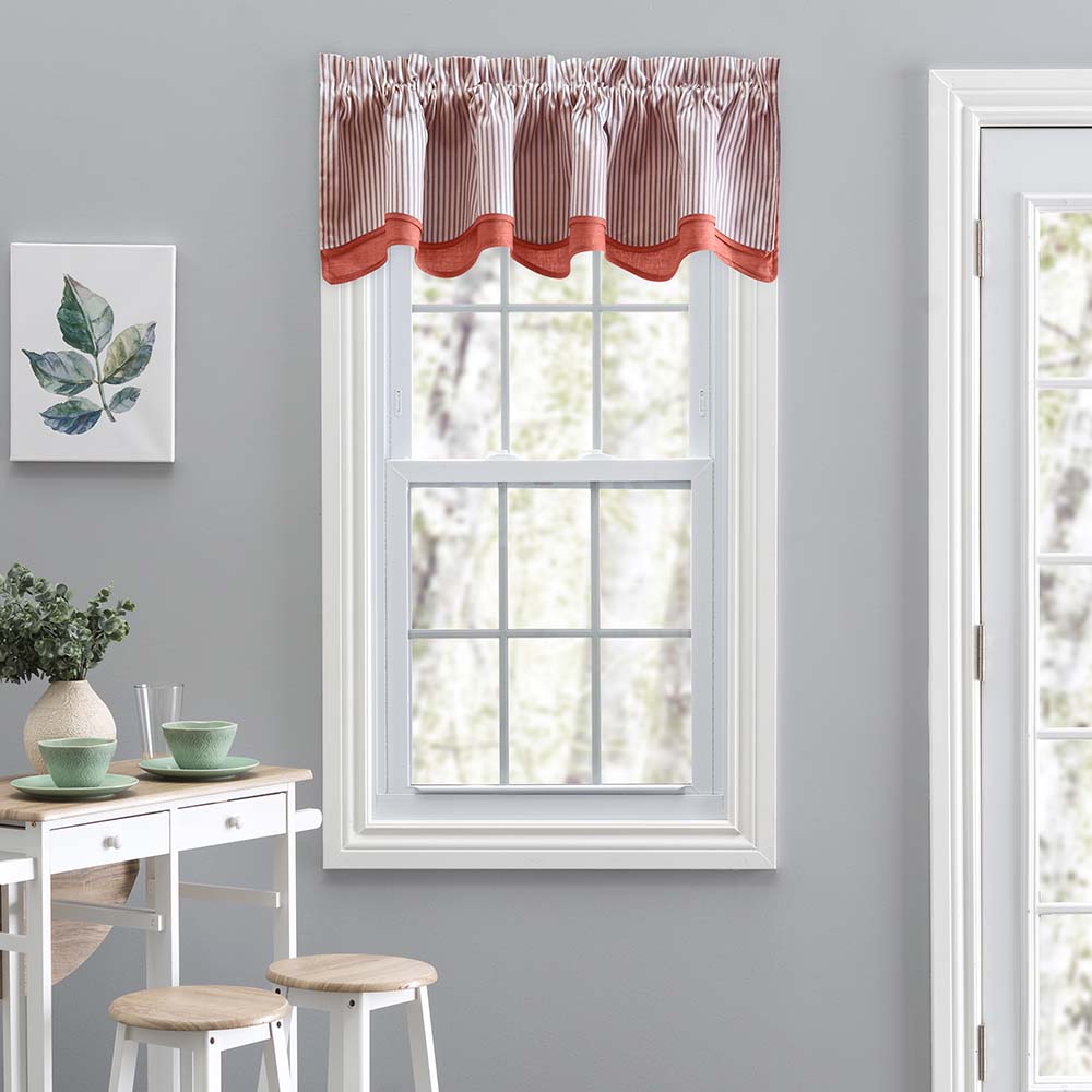 Ellis Curtain Plaza Classic Ticking Stripe Printed 3" Rod Pocket Double Layer Bradford Valance 58" x 15" Brick