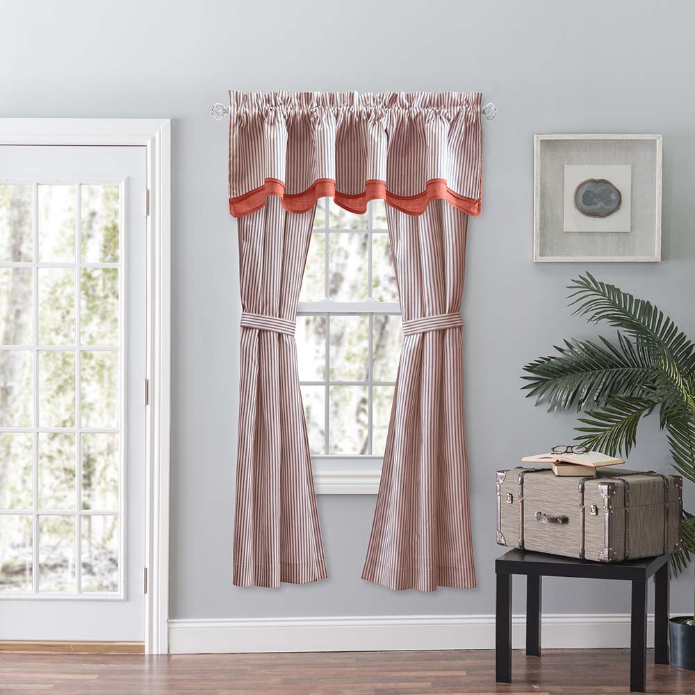 Ellis Curtain Plaza Classic Ticking Stripe Printed 3" Rod Pocket Double Layer Bradford Valance 58" x 15" Brick