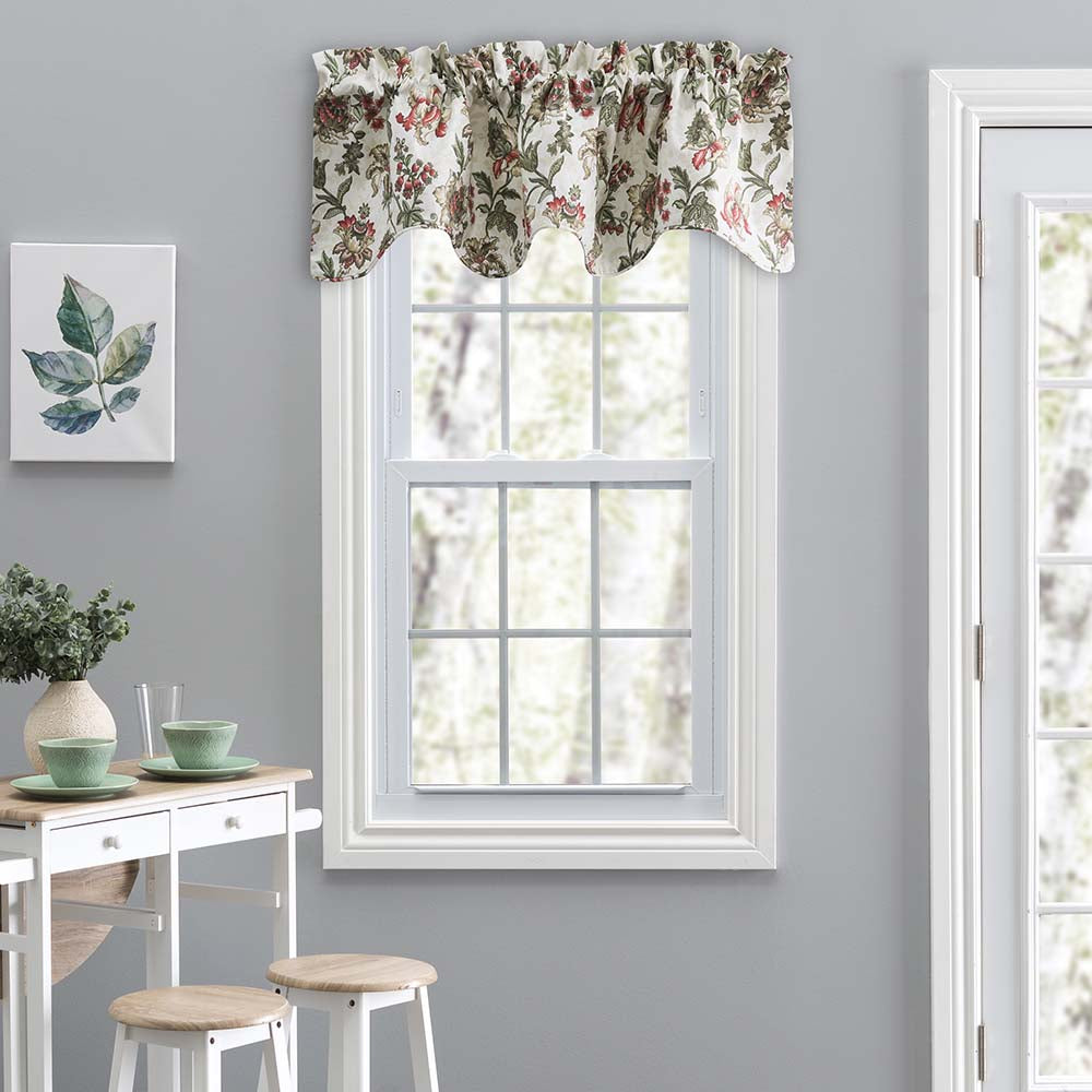 Ellis Curtain Madison Floral Design Printed Natural Ground 3" Rod Pocket Lined Scallop Valance 58" x 15" Brick