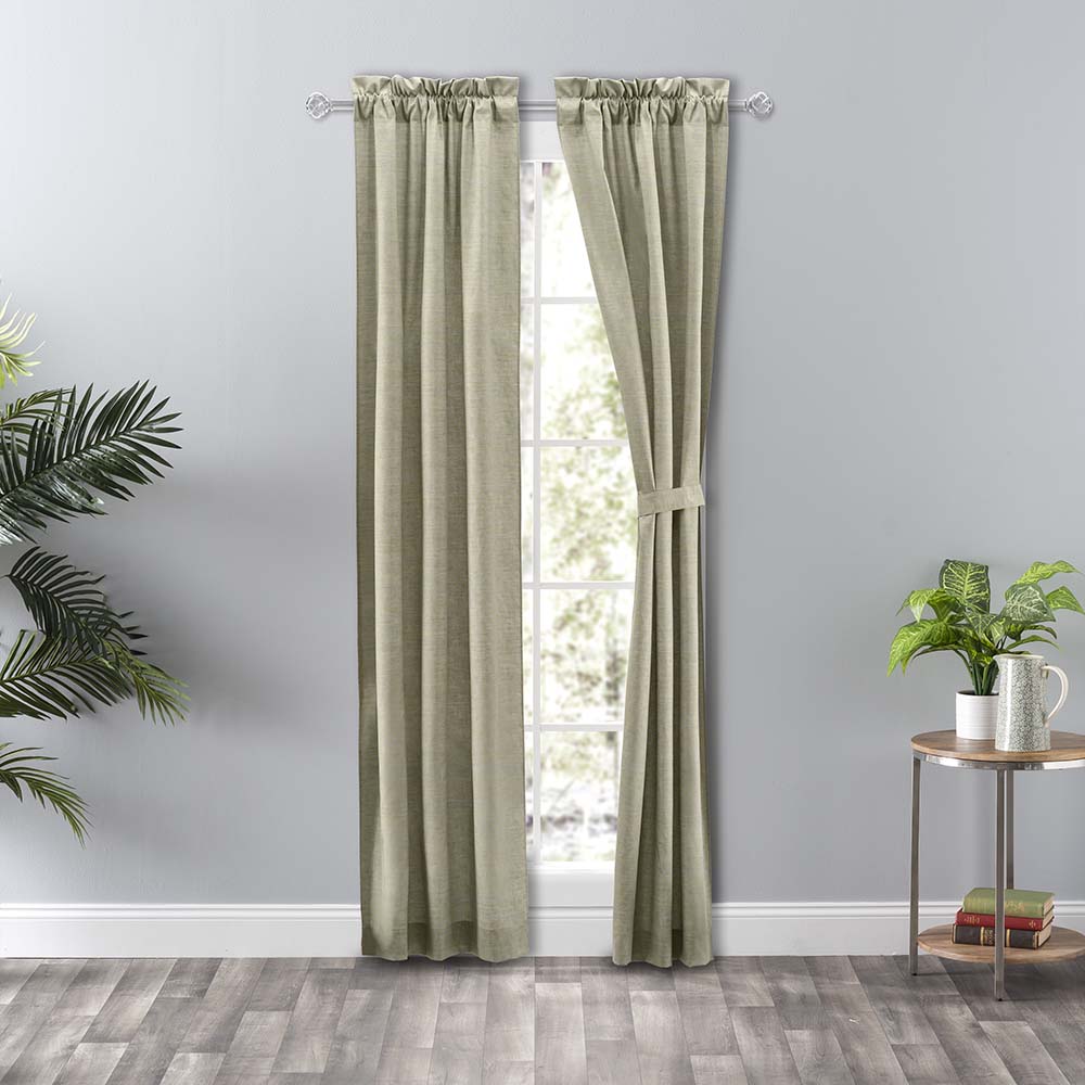 Ellis Curtain Lisa Solid Poly Cotton Duck Fabric Tailored Panel Pair with Ties Mist