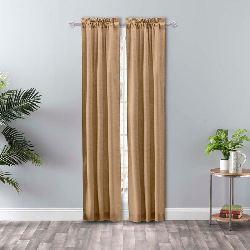 Ellis Curtain Lisa Solid Color Poly Cotton Duck Fabric Tailored Panel Pair with Ties 3" Rod Pocket Tan