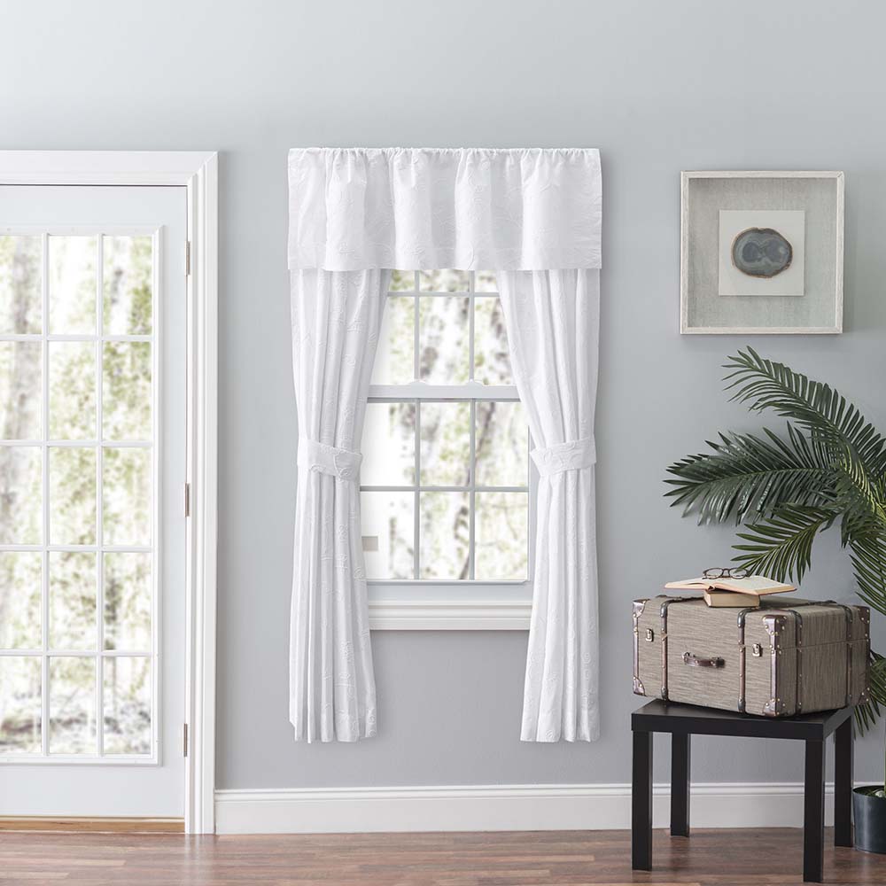 Ellis Eva Candlewick Floral High Quality Embroidery Tailored Panel Pair 3" Rod Pocket White