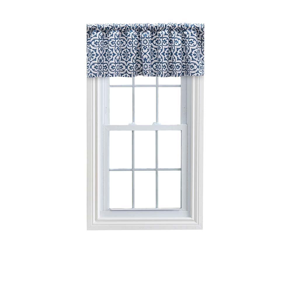 Ellis Athens Printed Tile Design on a Ground 3" Rod Pocket Premium Tailored Valance 50"x16" Navy