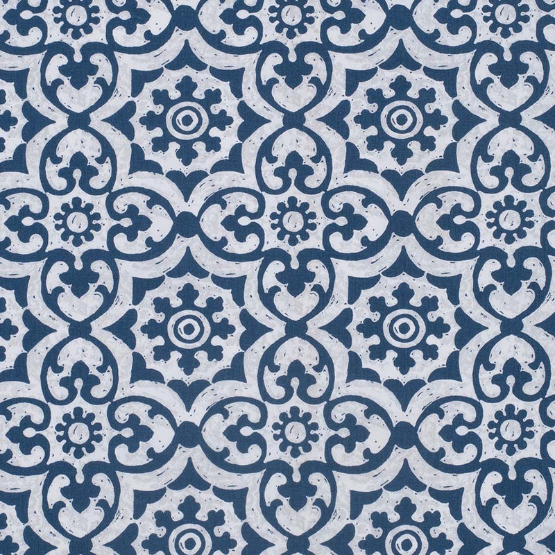 Ellis Athens Printed Tile Design on a Ground 3" Rod Pocket Premium Tailored Valance 50"x16" Navy