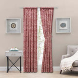 Ellis Segovia Printed Paisley Pattern on Ground 3" Rod Pocket Tailored Pairs with Ties Red