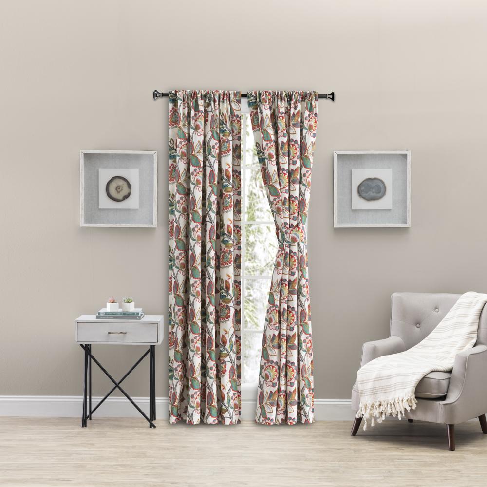 Ellis Curtain Wynette Lined 3" Rod Pocket Curtain Panel Pair with Tiebacks Multicolor