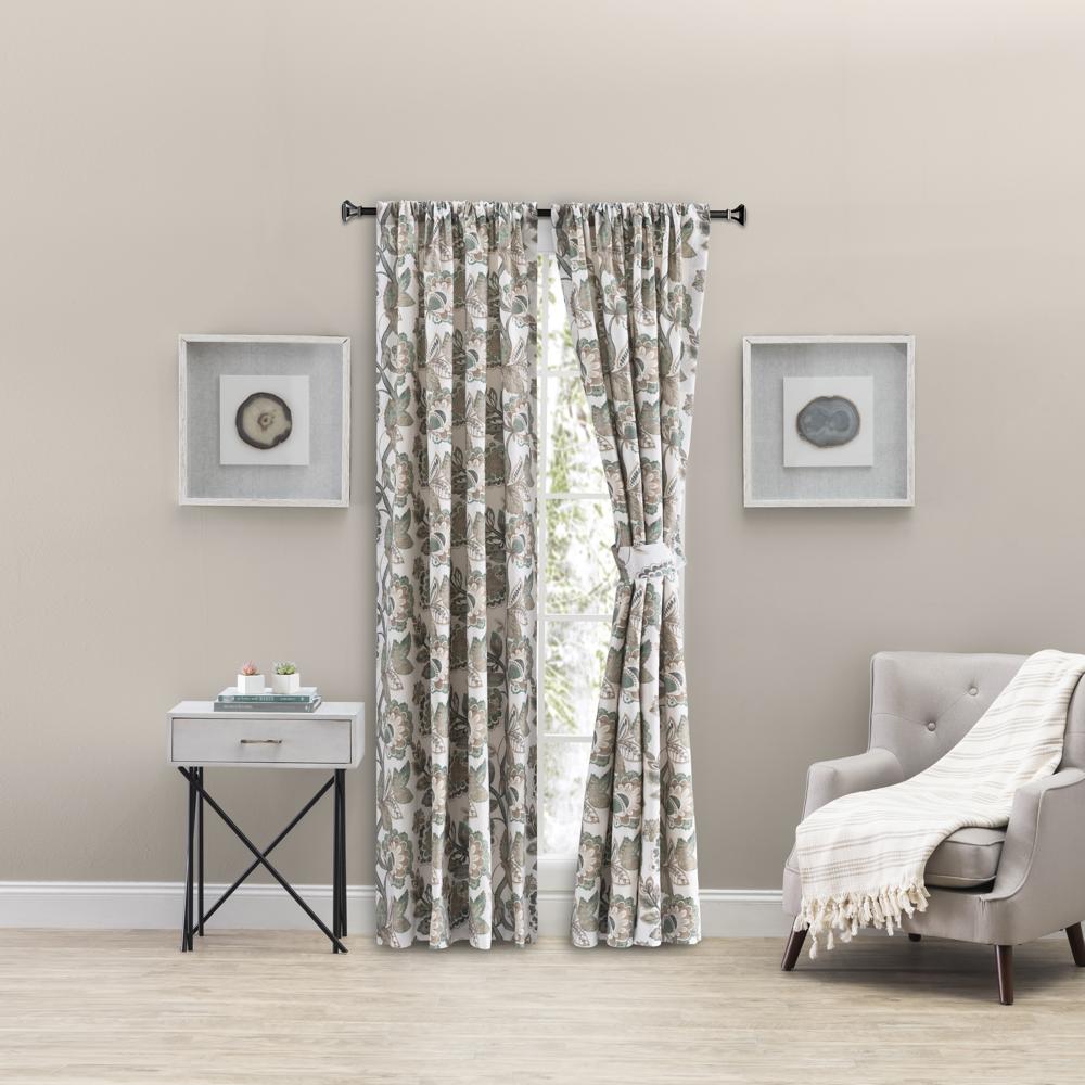 Ellis Curtain Wynette Lined 3" Rod Pocket Curtain Panel Pair with Tiebacks Grey