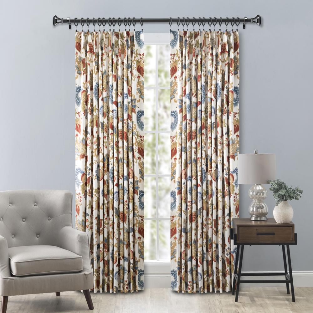 Ellis Cambridge Lined Jacquard Pinch Pleat Jacobean Floral Print Multicolor Drapery 2-Piece Curtain Panels
