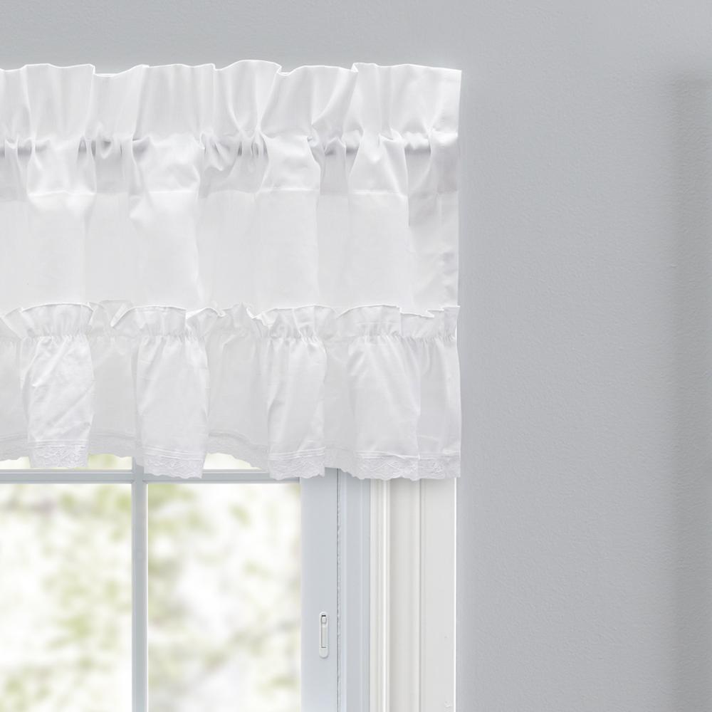 Ellis Curtain Madelyn Ruffled Victorian 1.5" Rod Pocket Valances for Windows 60" x 16" White
