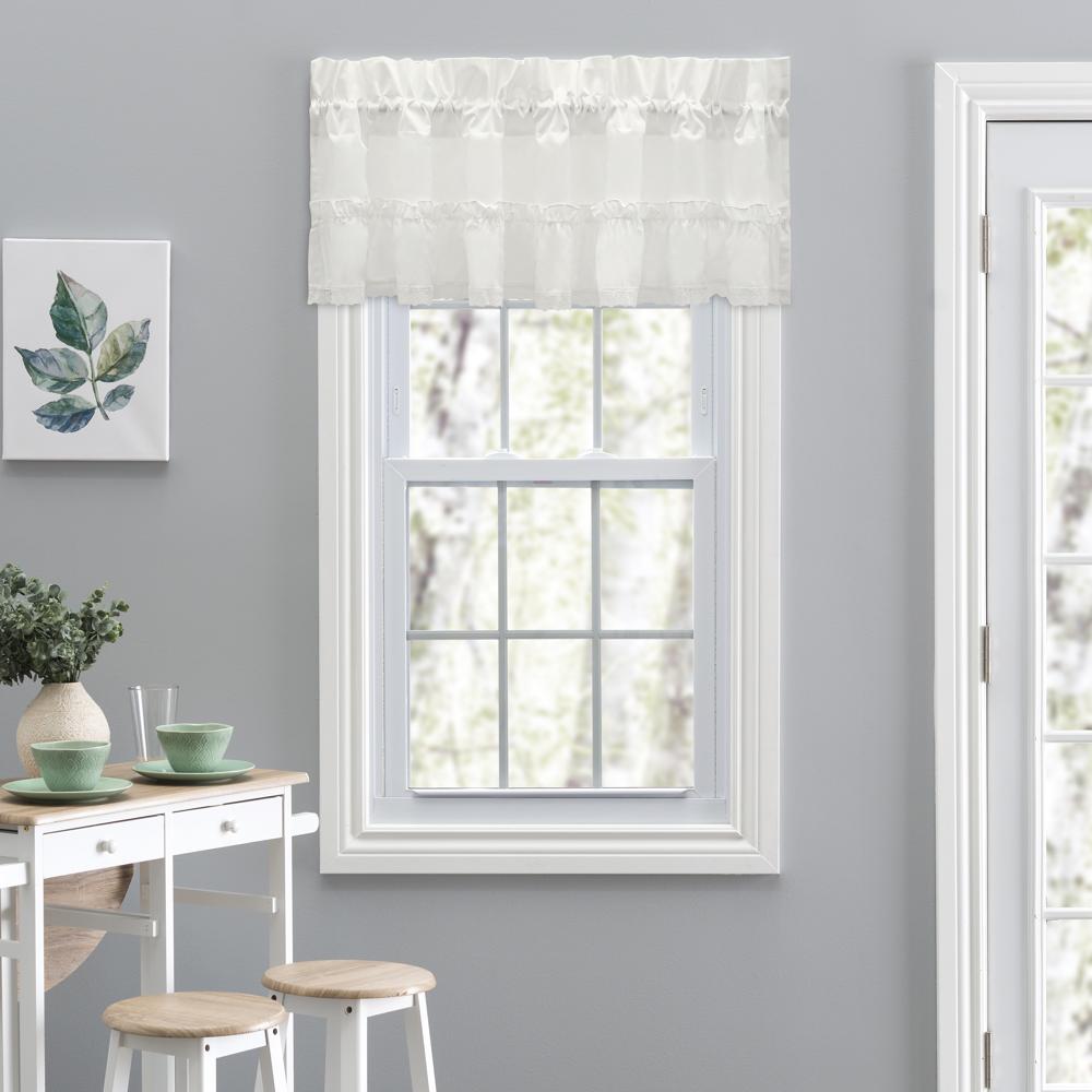 Ellis Curtain Madelyn Ruffled Victorian 1.5" Rod Pocket Valances for Windows 60" x 16" Natural