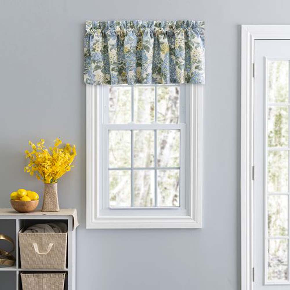 Ellis Hydrangea Classic Pattern Printed 3" Rod Pocket Window Tailored Valance 70"x12" Blue