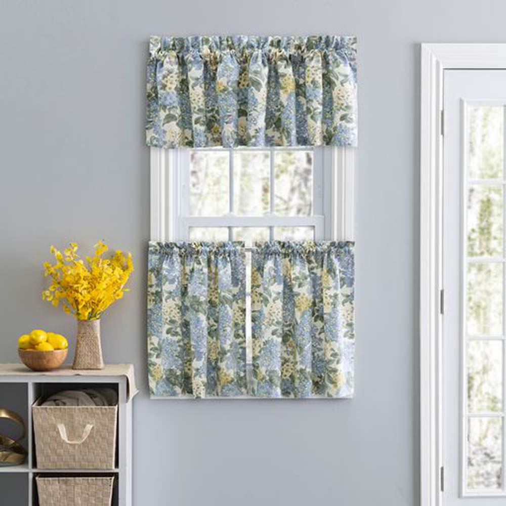 Ellis Hydrangea Classic Pattern Printed 3" Rod Pocket Window Tailored Valance 70"x12" Blue