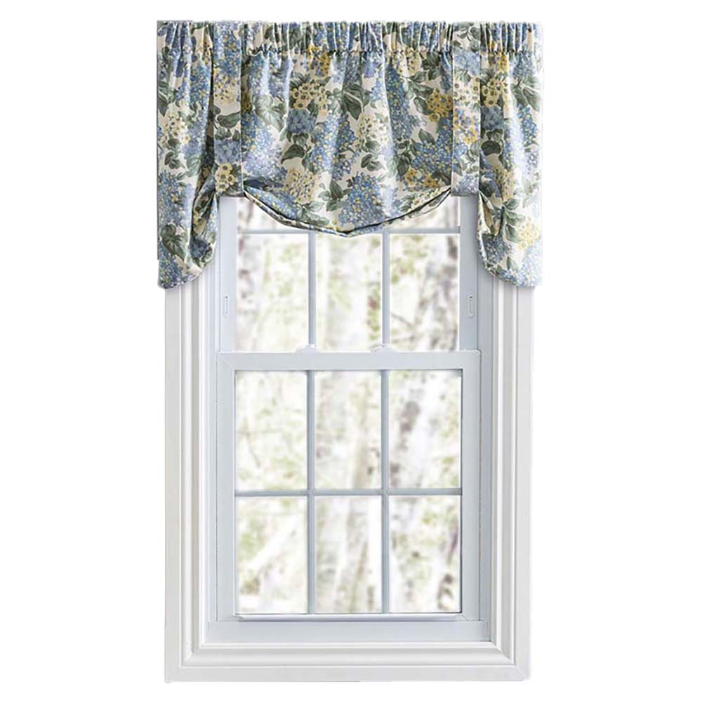Ellis Hydrangea Classic Pattern Printed 3" Rod Pocket Window Tie Up Valance 60"x24" Blue