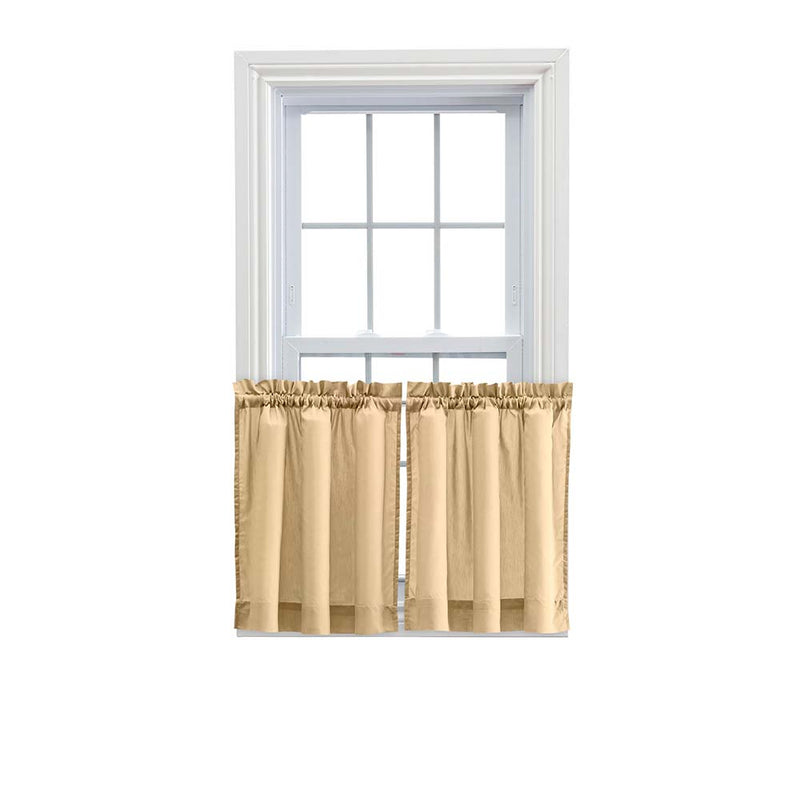 Ellis Stacey Solid Color Window 1.5" Rod Pocket High Quality Fabric Tailored Tier Pair Almond