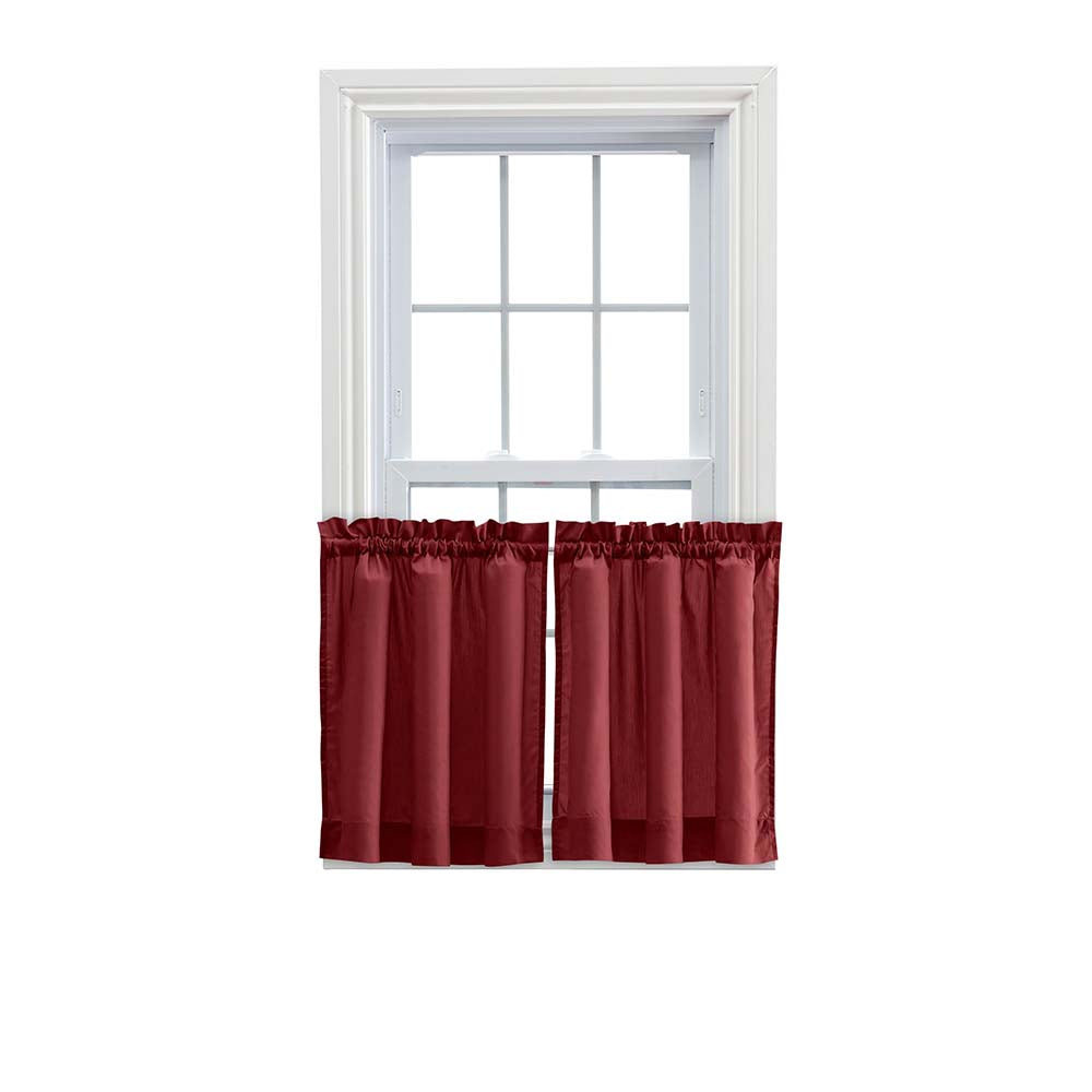 Ellis Stacey 1.5" Rod Pocket High Quality Fabric Solid Color Window Tailored Tier Pair Merlot