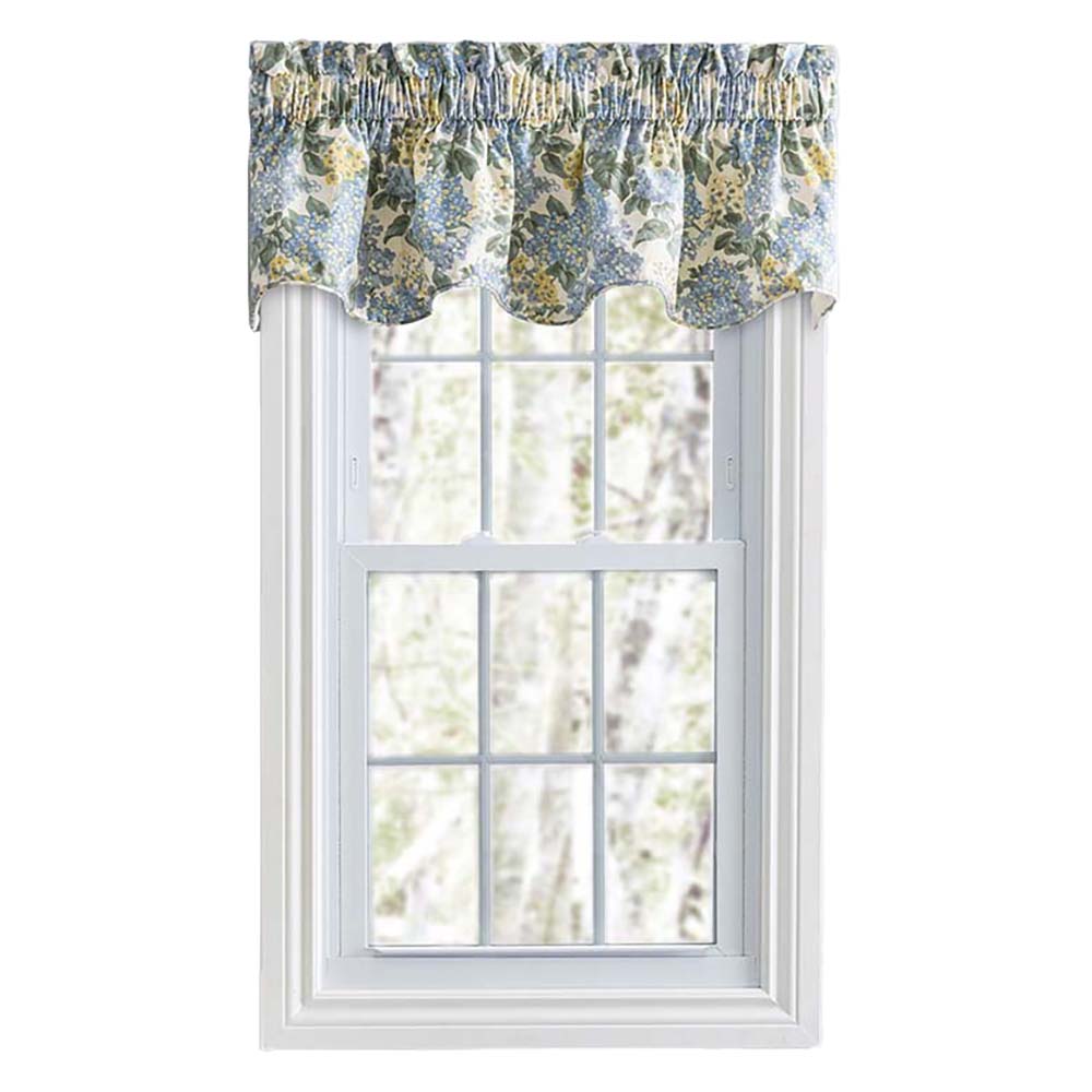 Ellis Hydrangea Classic Pattern Printed 3" Rod Pocket Window Scallop Valance Lined 70"x15" Blue