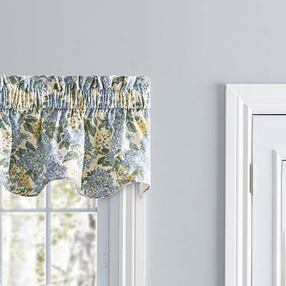 Ellis Hydrangea Classic Pattern Printed 3" Rod Pocket Window Scallop Valance Lined 70"x15" Blue