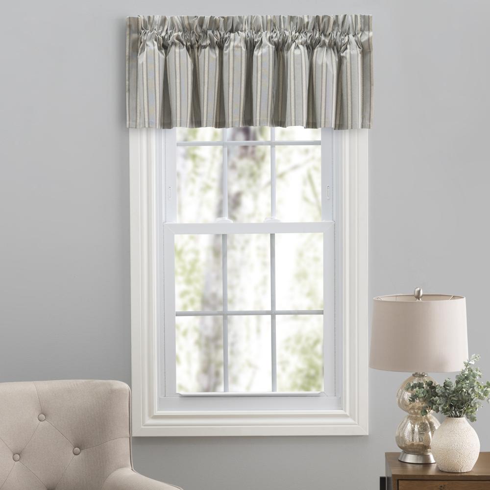 Ellis Curtain Springfield Stripe 3" Rod Pocket Tailored Valance for Windows 80" x 13" Black