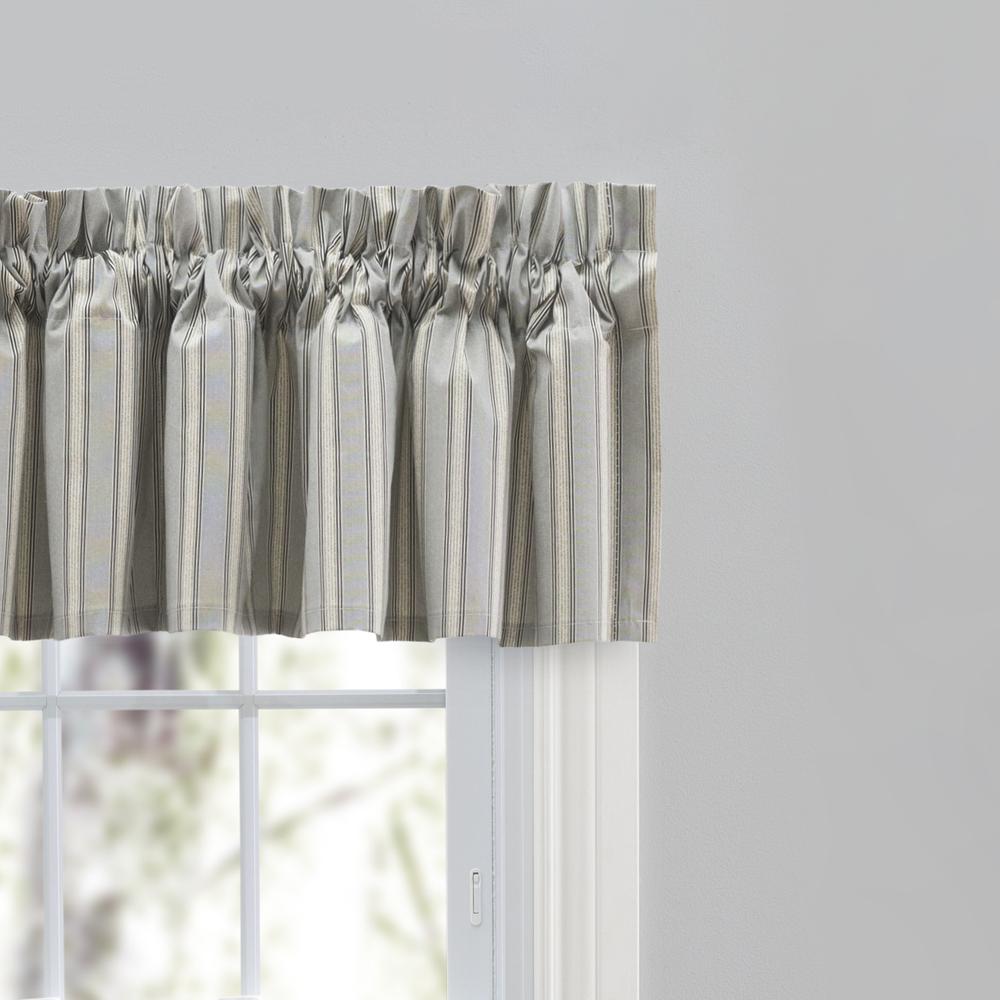 Ellis Curtain Springfield Stripe 3" Rod Pocket Tailored Valance for Windows 80" x 13" Black