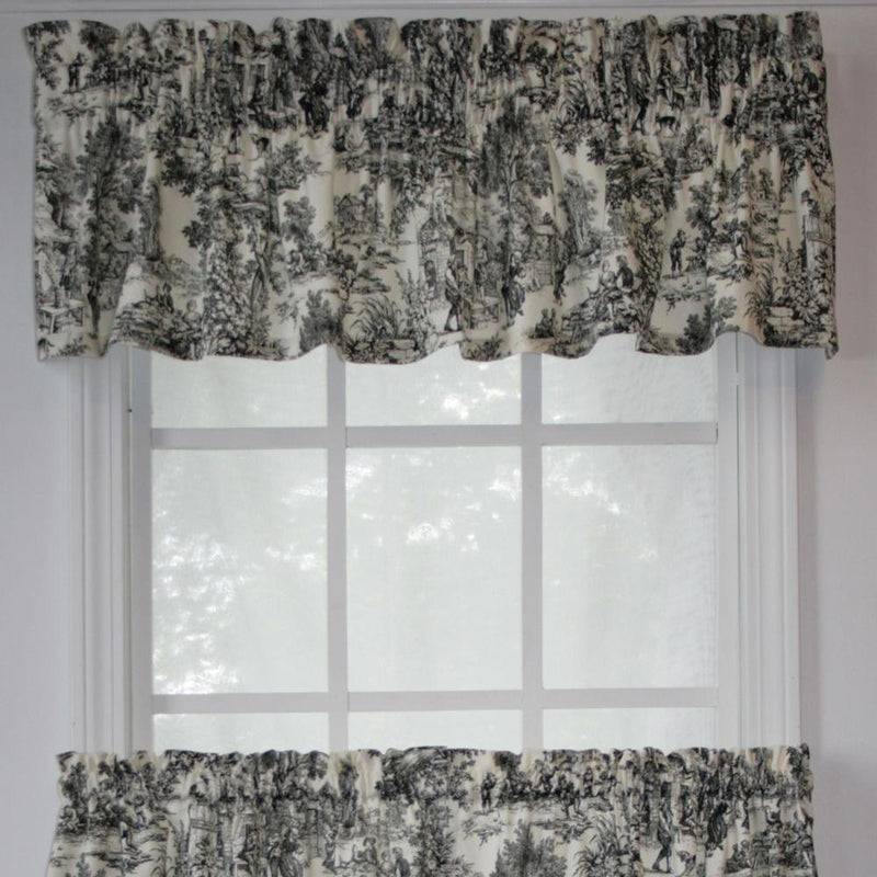Ellis Curtain Victoria Park Toile Water Proof Room Darkening Blackout Tailored Window Valance - 70 x 12" Black