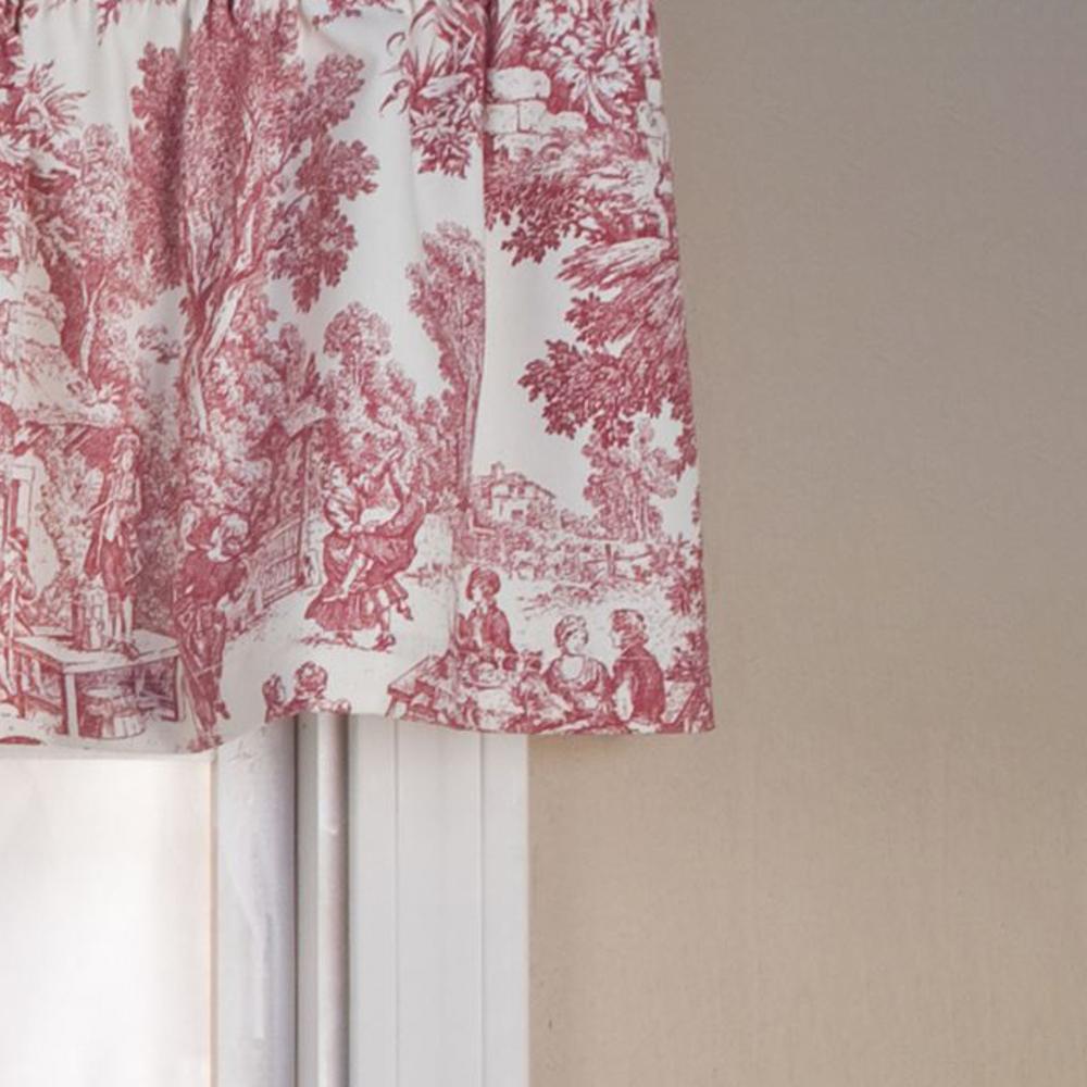 Ellis Curtain Victoria Park Toile Water Proof Room Darkening Blackout Tailored Window Valance - 70 x 12", Red