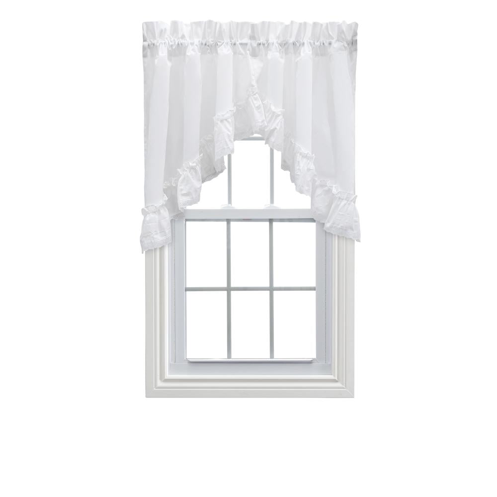 Ellis Curtain Madelyn Ruflled Victorian 1.5" Rod Pocket Swag for Windows Lace Edge 82" x 38" White