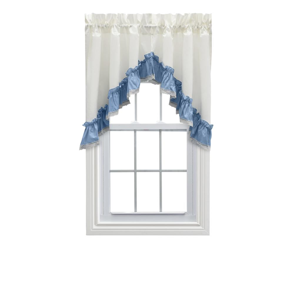 Ellis Curtain Madelyn Ruflled Victorian 1.5" Rod Pocket Swag for Windows Lace Edge 82" x 38" Slate