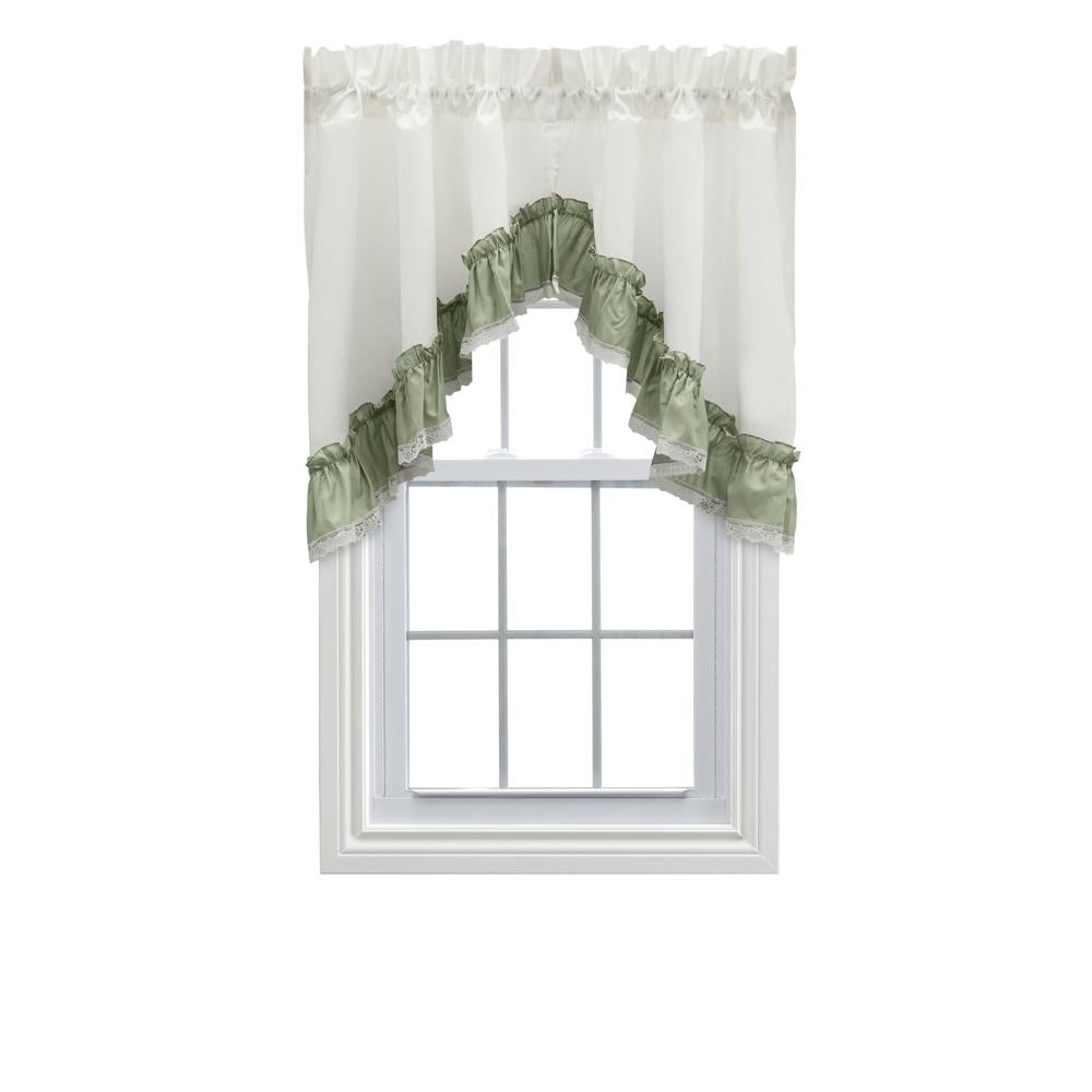 Ellis Curtain Madelyn Ruflled Victorian 1.5" Rod Pocket Swag for Windows Lace Edge 82" x 38" Sage