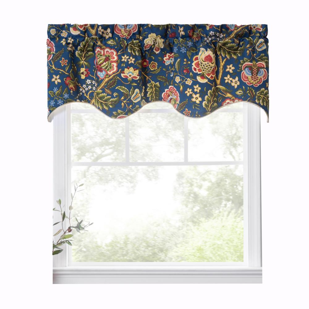 Ellis Curtain Regency Scallop Shaped 3" Rod Pocket Valances for Windows 50" x 15" Navy