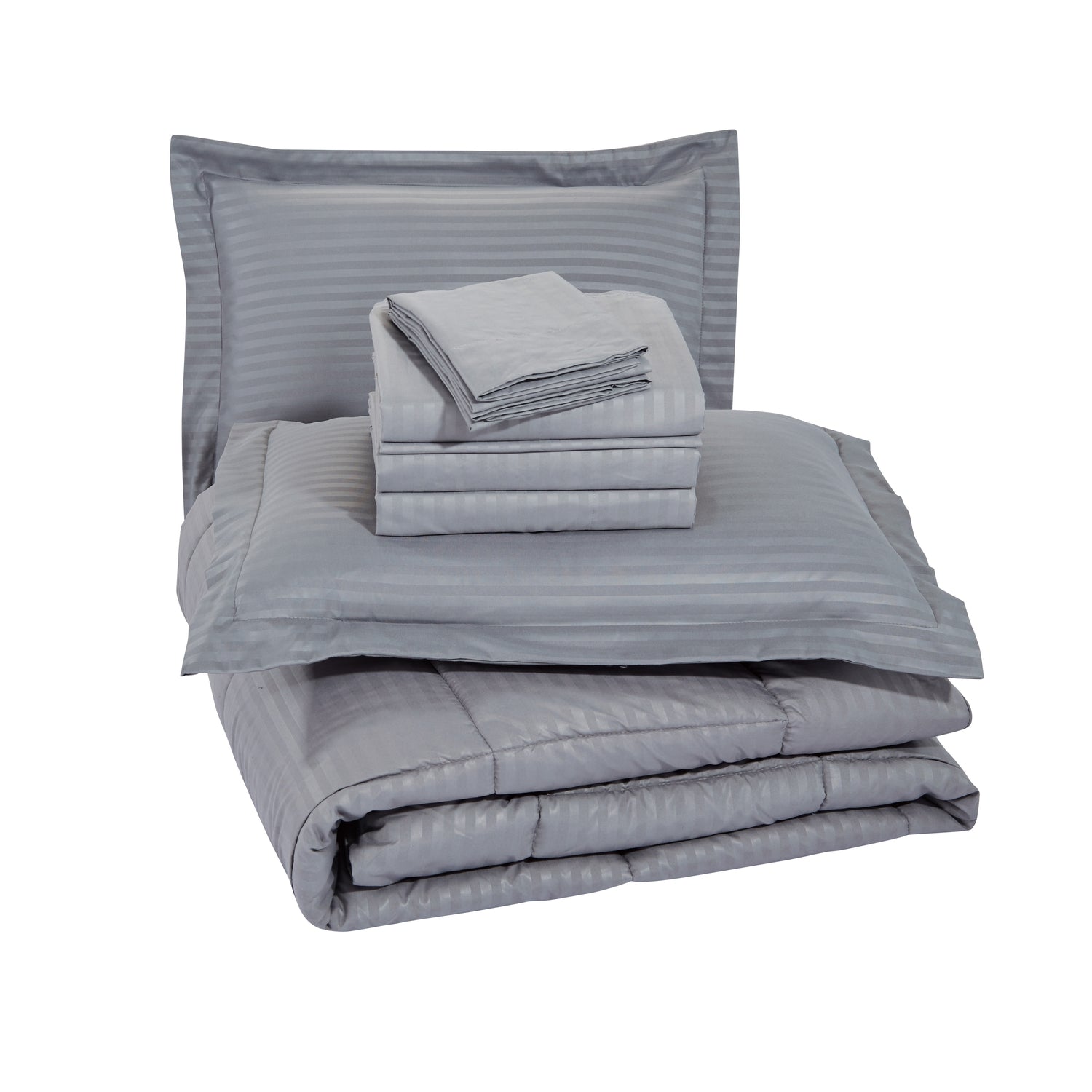 Plazatex Embossed Dobby Stripe 8 Pieces Comforter Bed In A Bag Set Gray